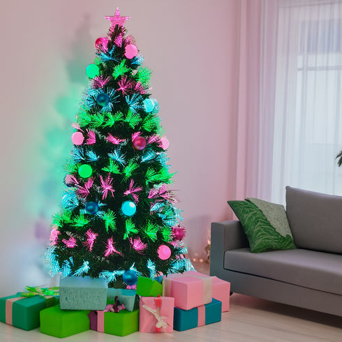 Glitter Baubles Christmas Fibre Optic Tree with Ultra Bright LED Lights